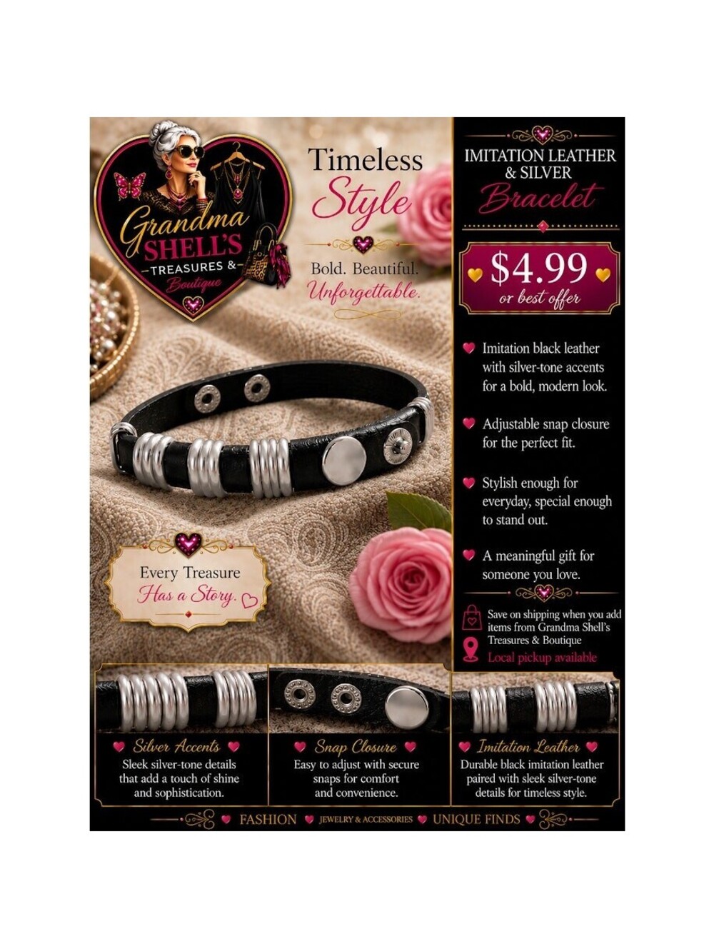 Imitation black leather Bracelet